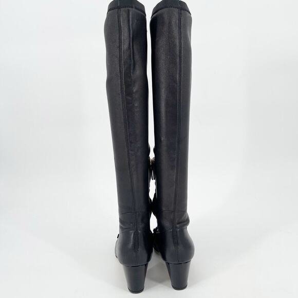Chanel Black Leather 2010 Interlocking CC Ruffle Cap Toe Stretch Boot EU 36.5 - Picture 7 of 13